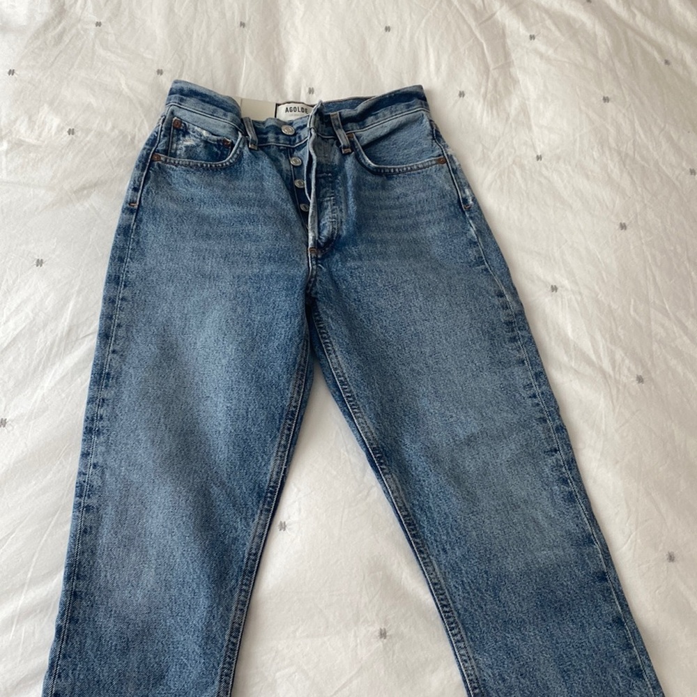 Agolde Riley High Rise Waisted Crop Cropped Organic Denim Jeans Emulsion